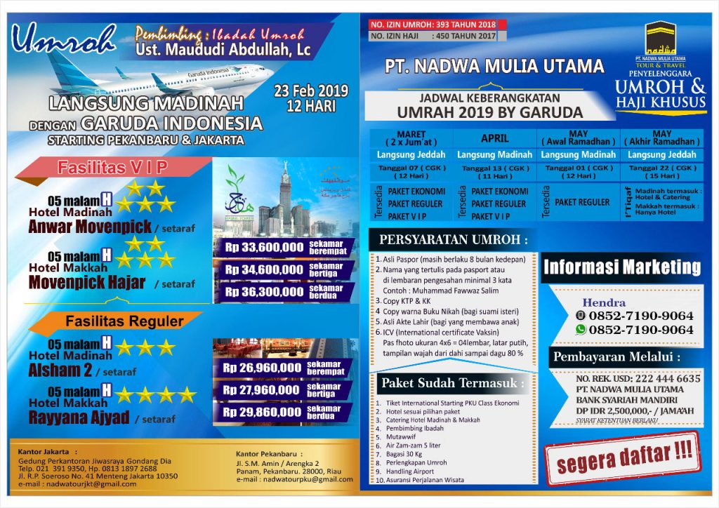 Umroh Feb - May 2019 Nadwa Tour Travel