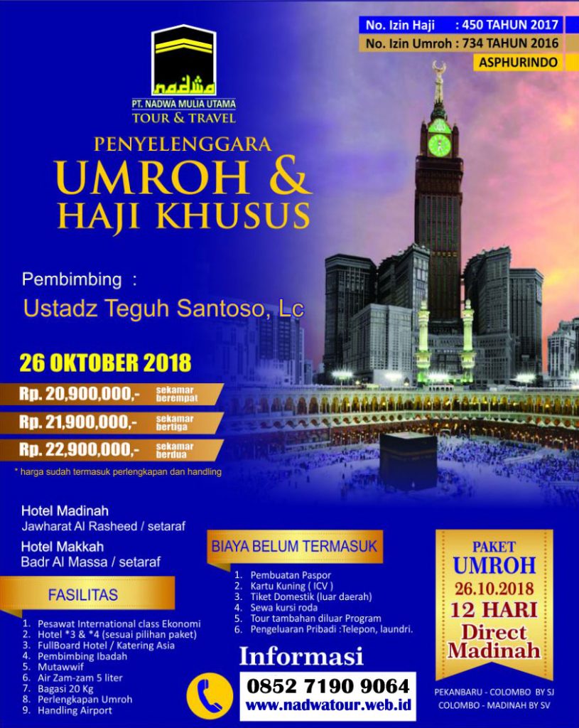 Umroh Nadwa Travel Ekonomi Oktober 2018