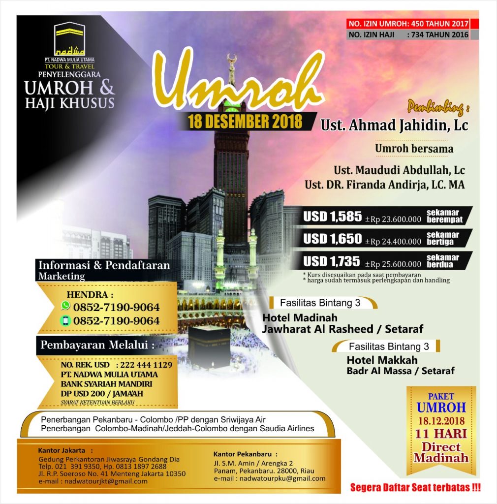 Umroh Ekonomi 18 Desember 2018 - Nadwa Travel